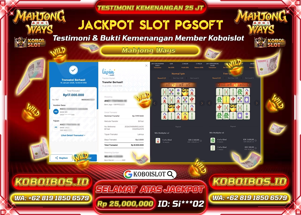 BUKTI KEMENANGAN ID Si***02 SLOT GACOR MAHJONG WAYS 1 Rp25.000.000,- LUNAS